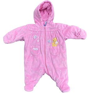 Disney Winnie the Pooh Embroidered Baby Velour Snowsuit Pink Bunting Zip-0-3 mos